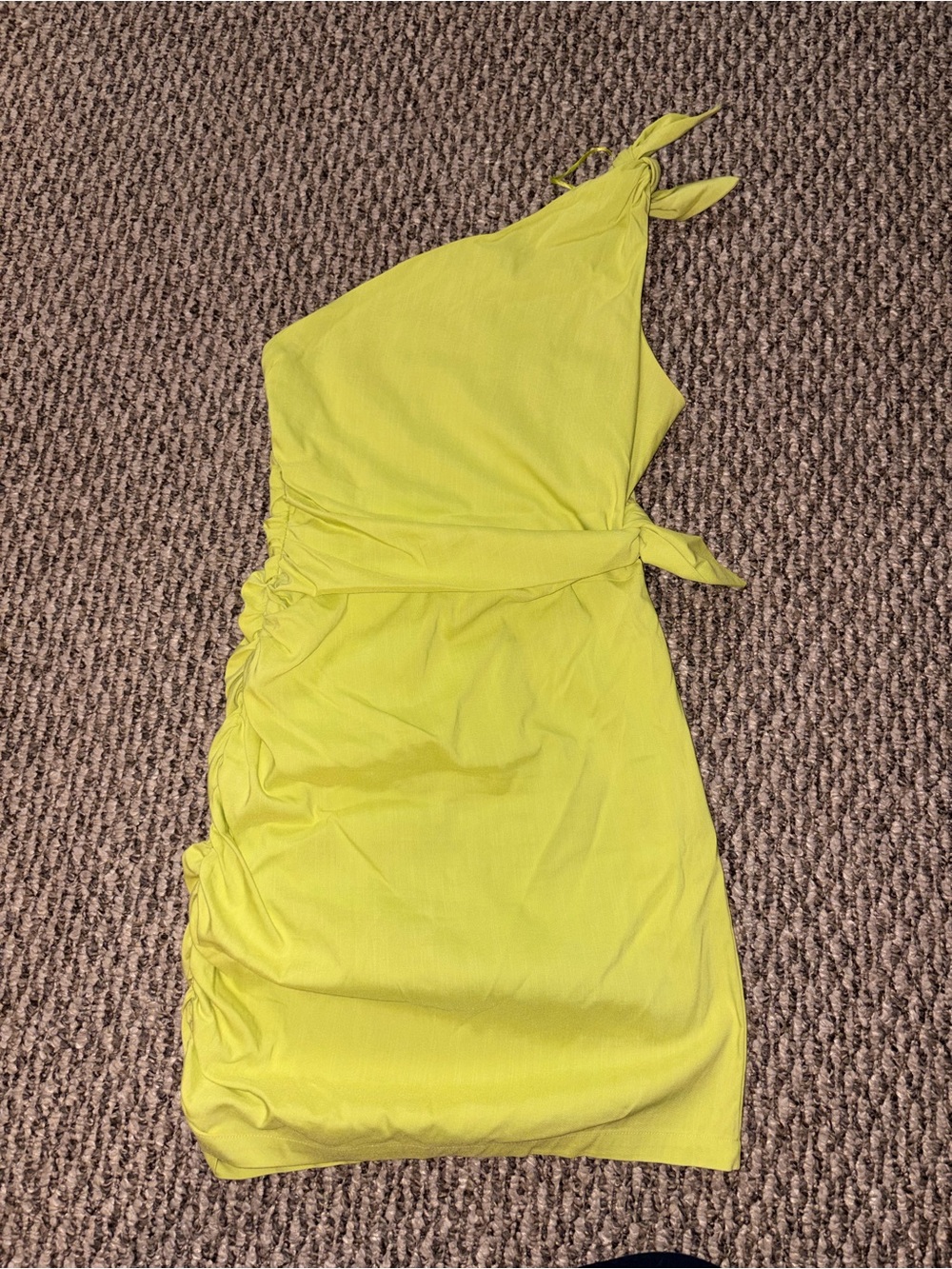 Zara Neon Lime One-Shoulder Tie-Waist Dress